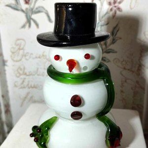 Vintage Studio Art Glass Snowman, Blown Glass Snowman Sculpture, Art Glass